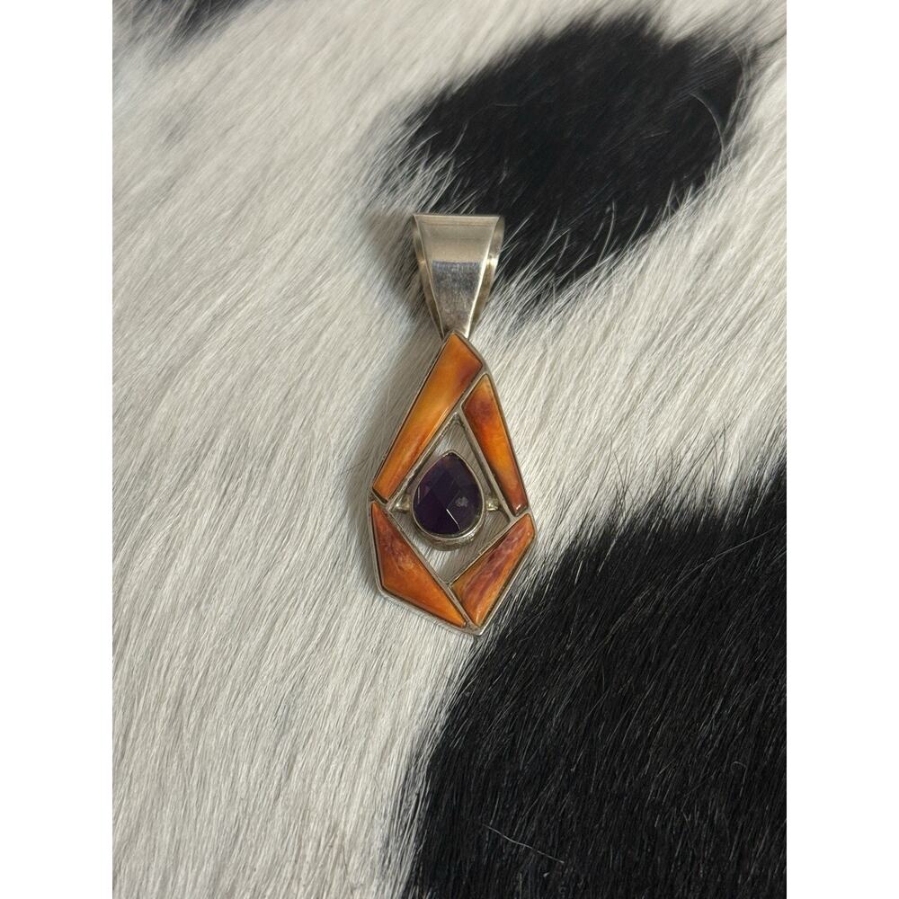 Huge Sterling Silver Jay King DTR Orange Spiny Amethyst Pendant Freeform - Picture 10 of 10